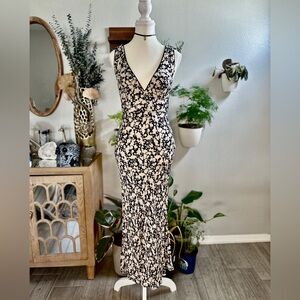 Free People Black and White Sheath Dress Plunge Neckline Sleeveless